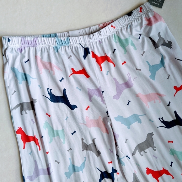 Pj Couture Best Friend Dog Print PJ Set Sleeveless Top Pants Dark Rose L NWT - Picture 4 of 9